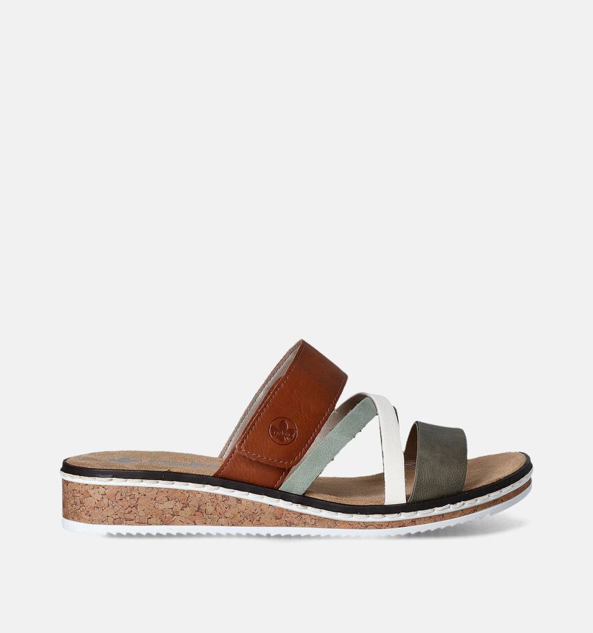 Rieker Nu-pieds talon compensé en Vert Khaki