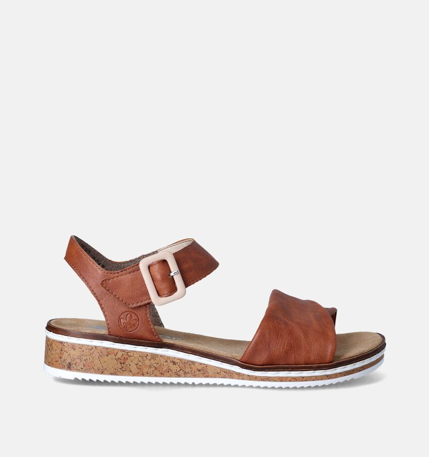 Rieker Sandales talon compensé en Cognac