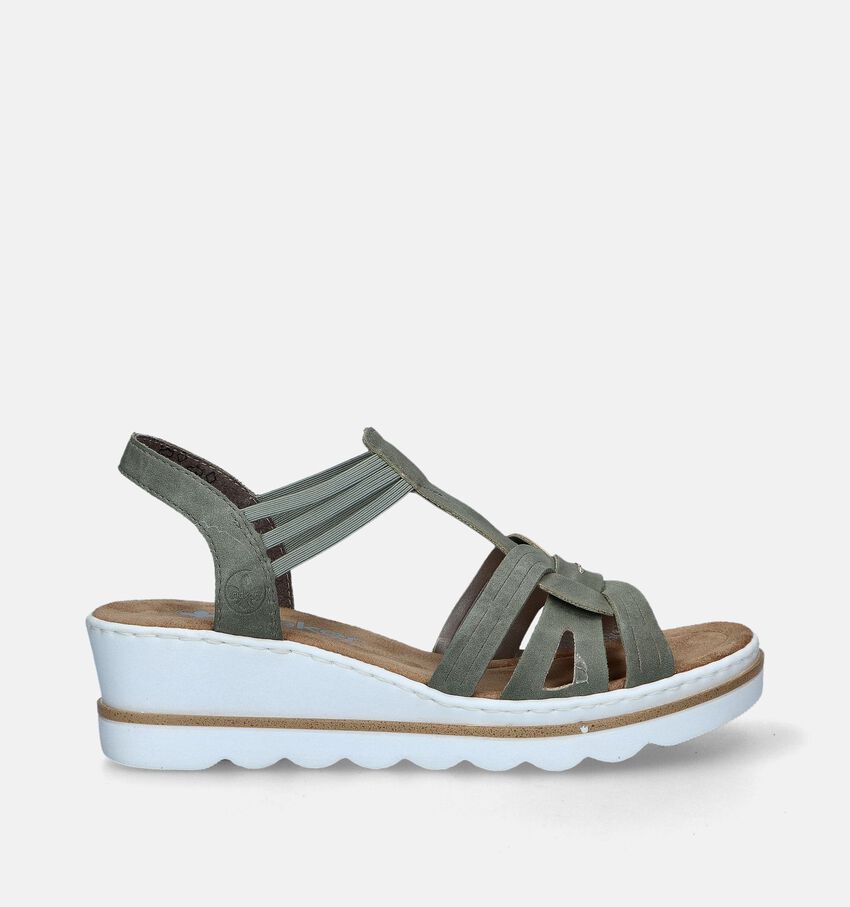 Rieker Sandales talon compensé en Vert Khaki