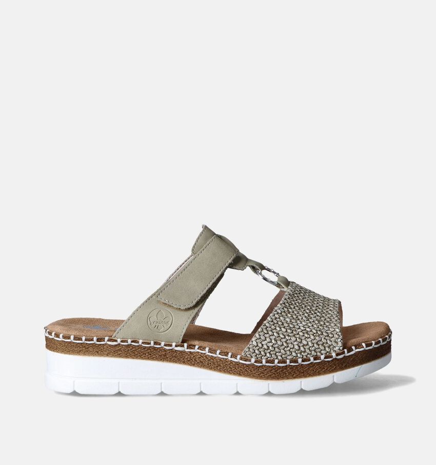 Rieker Nu-pieds talon compensé en Vert Khaki