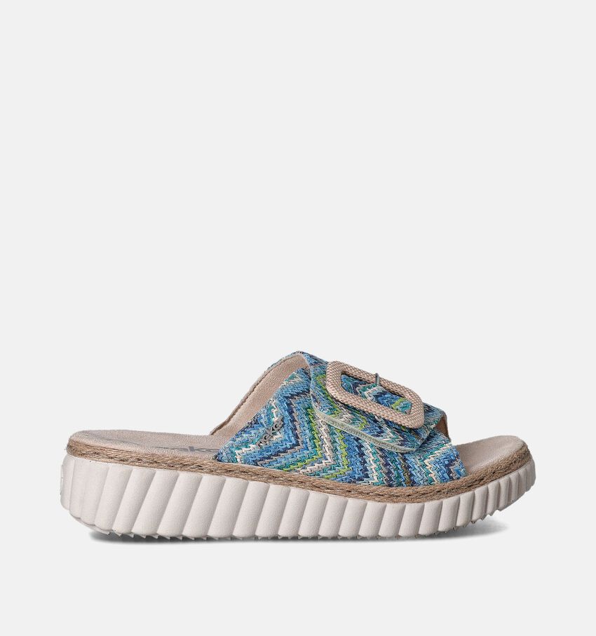 Rieker Nu-pieds talon compensé en Bleu