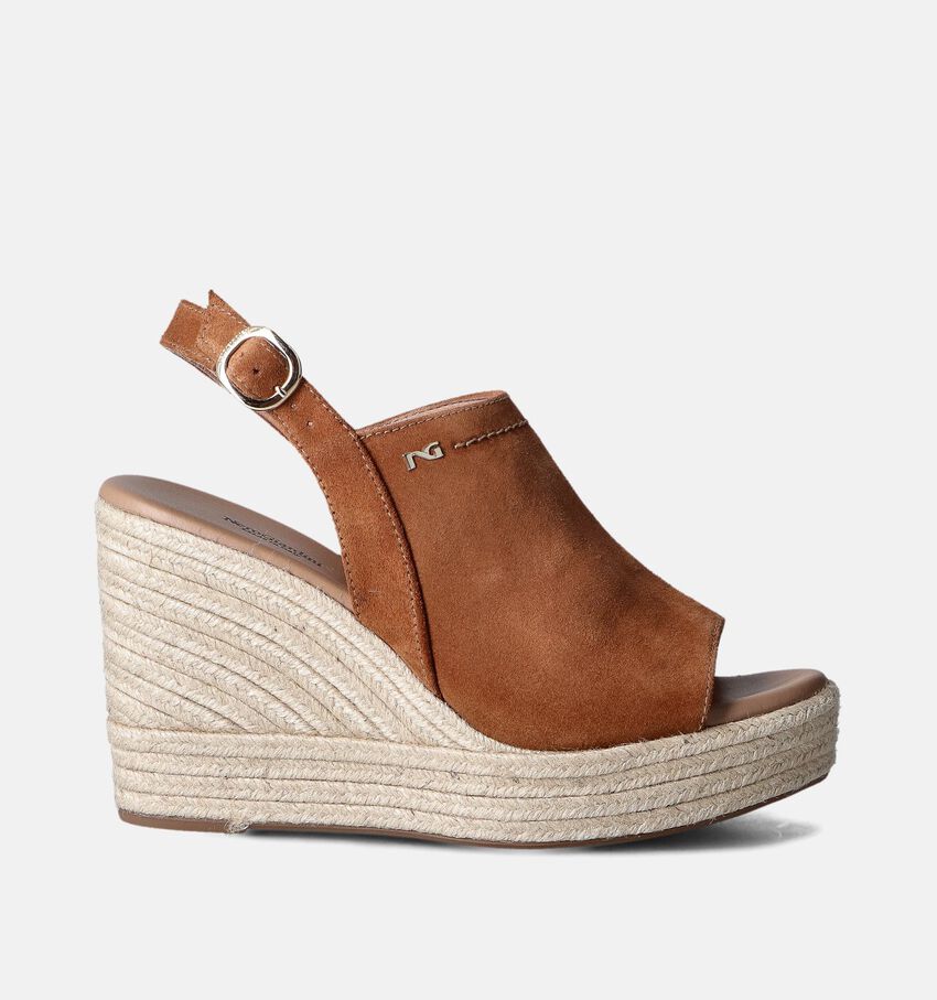 NeroGiardini Cognac Sandalen met sleehak