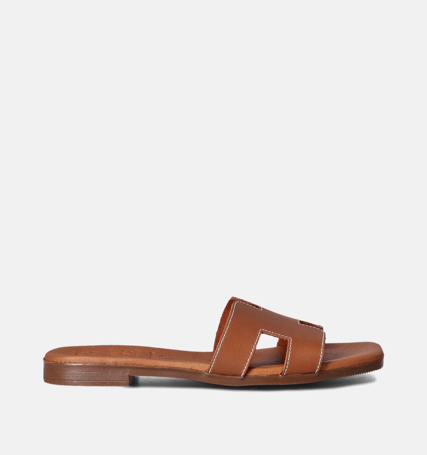 Oh My Sandals Cognac Platte Slippers