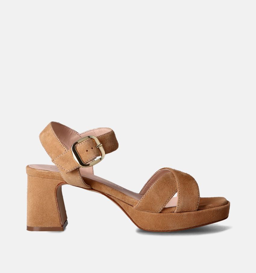 Laurent David Cognac Sandalen met blokhak