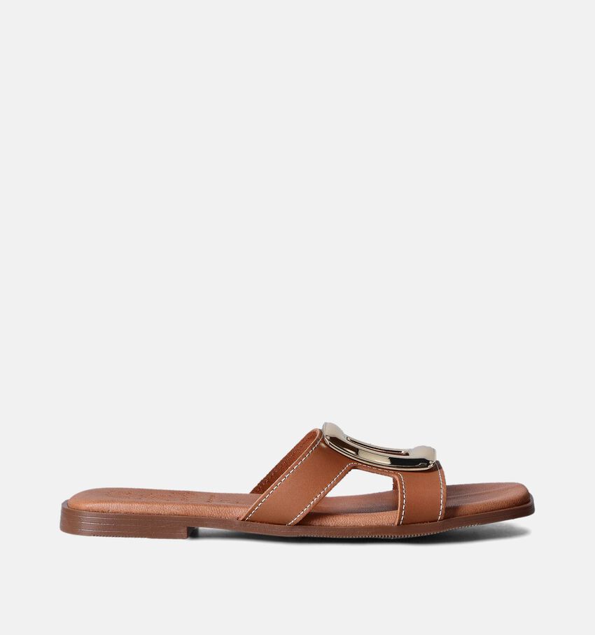 Oh My Sandals Cognac Platte slippers
