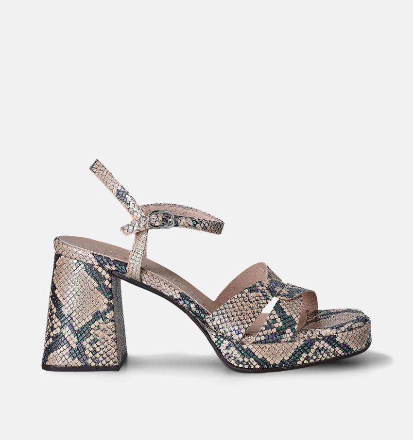 Wonders Beige Sandalen met blokhak