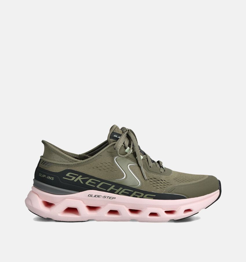 Skechers Glide-Step Altus Baskets en Vert kaki/Rose