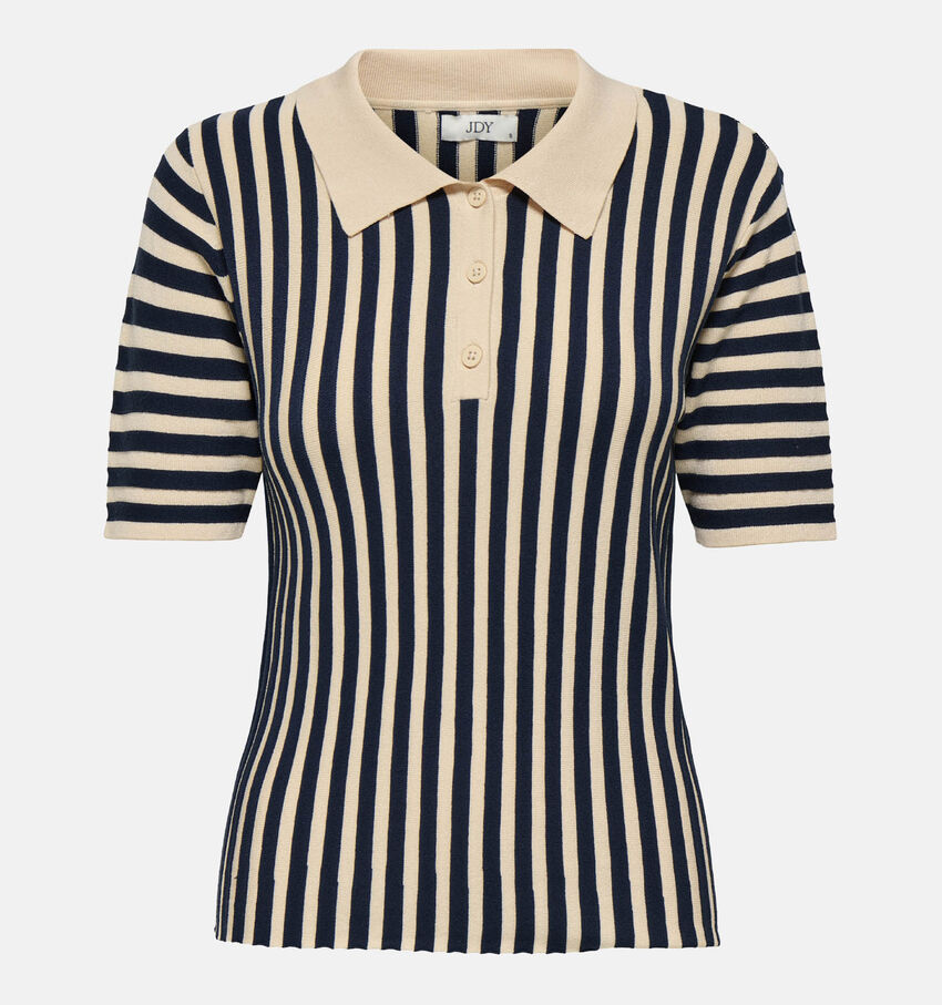 JDY Nola Beige/Zwarte Gestreepte Polo T-shirt