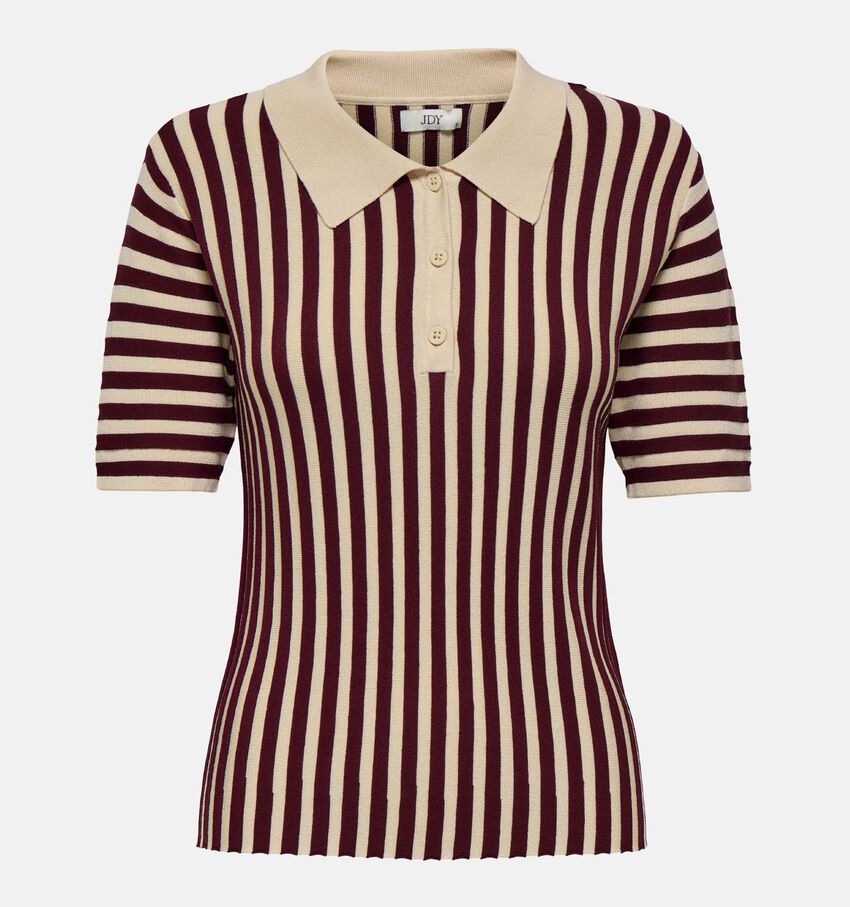 JDY Nola Beige/Bordeaux Gestreepte Polo T-shirt