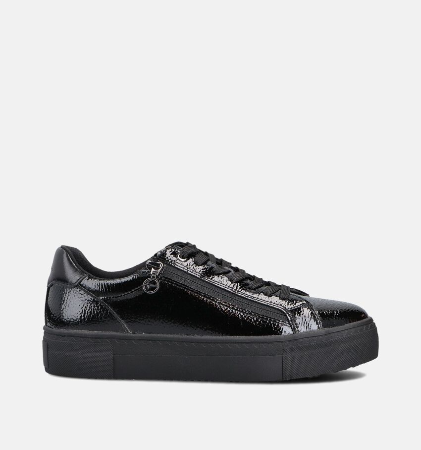 Tamaris Chaussures à lacets zippées vernies en Noir