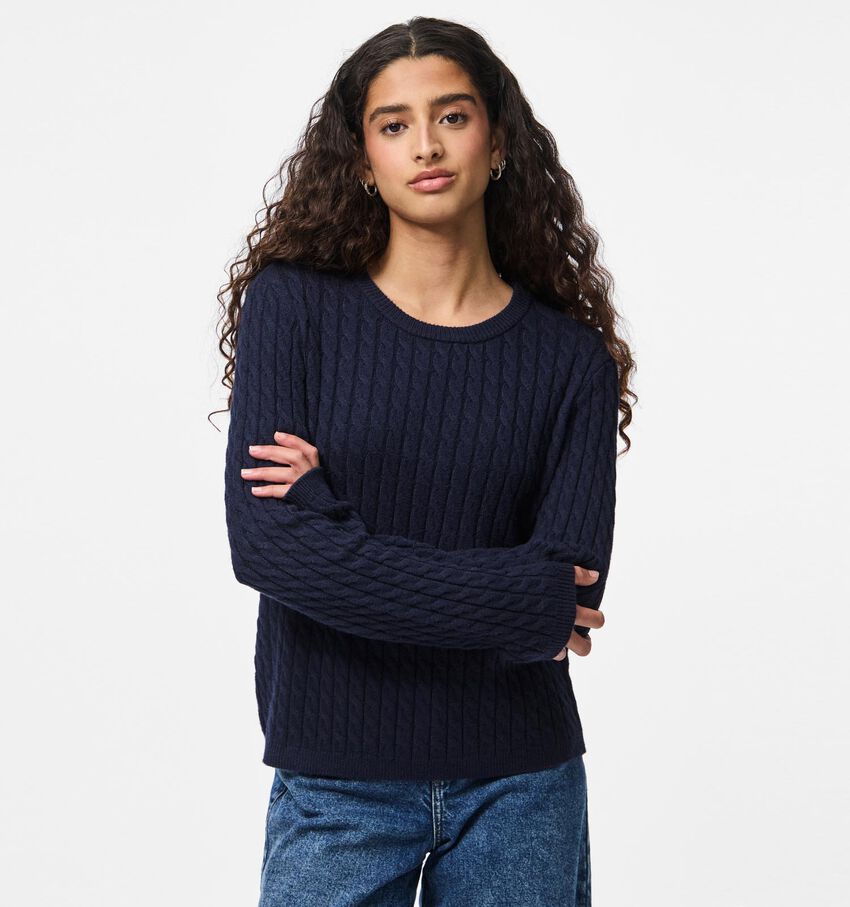 Pieces Fia Cable Knit Pull en Bleu