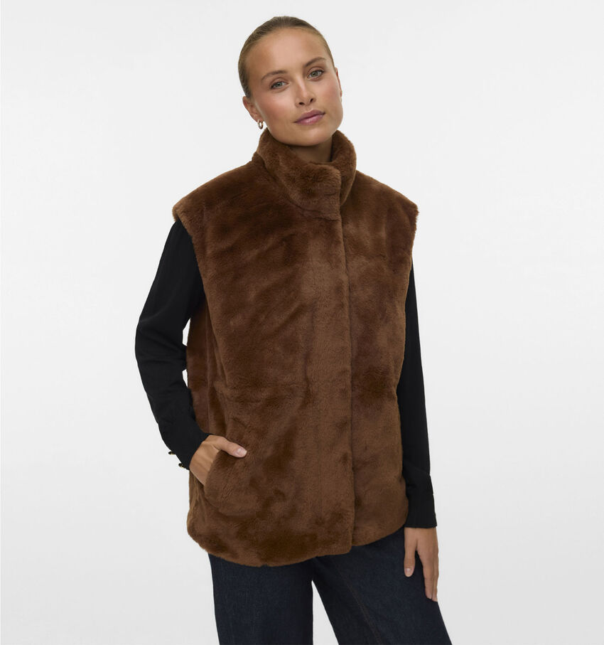 Vero Moda Sonja Poppy Faux Fur Veste en Marron