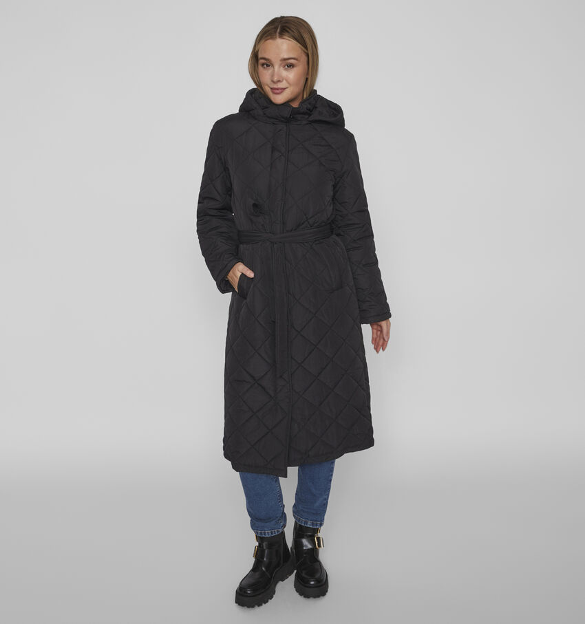 Vila Kante Quilted Zwarte Lange Jas