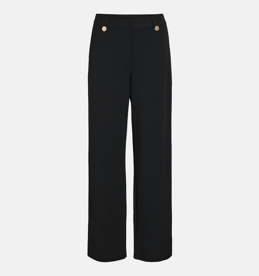 Vila Clua Wide Button Pants Zwarte Broek