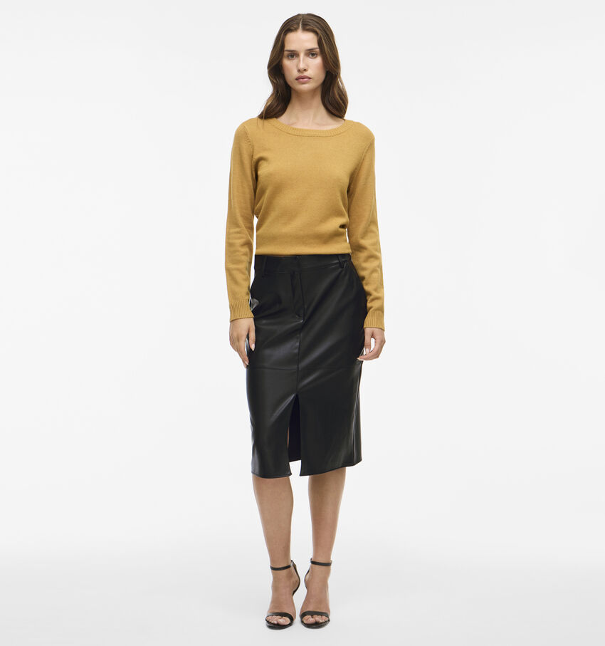 Vila Vidagmar Midi Coated Skirt Zwarte Rok