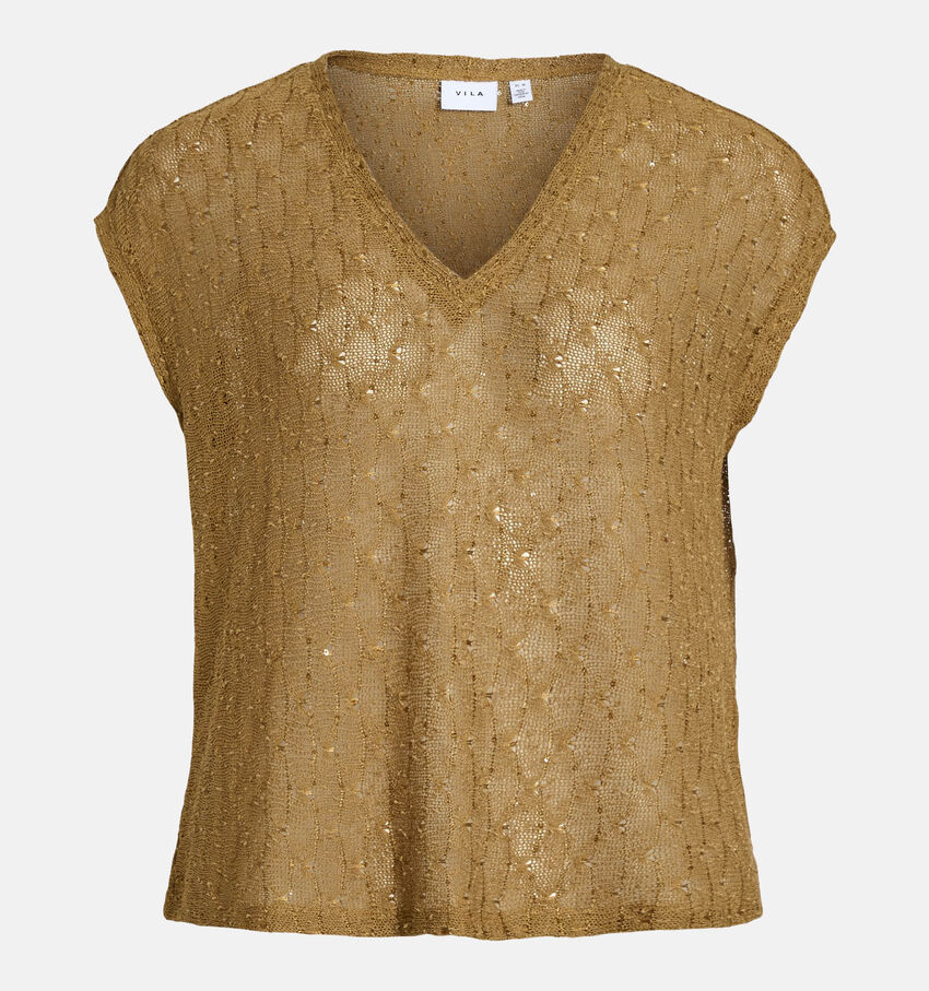 Vila Vilimmi V-Neck Glitter Top Bruine T-shirt