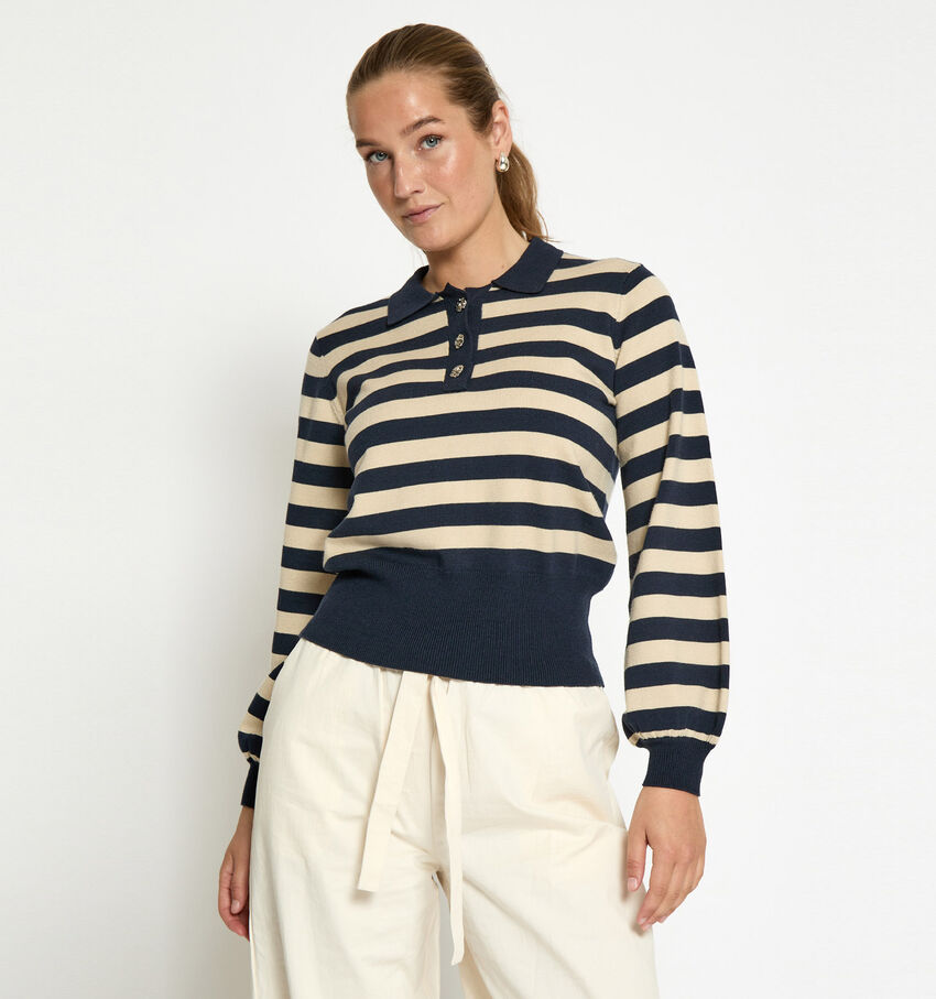 Minus Aliana Beige/Blauwe Gestreepte Polotrui