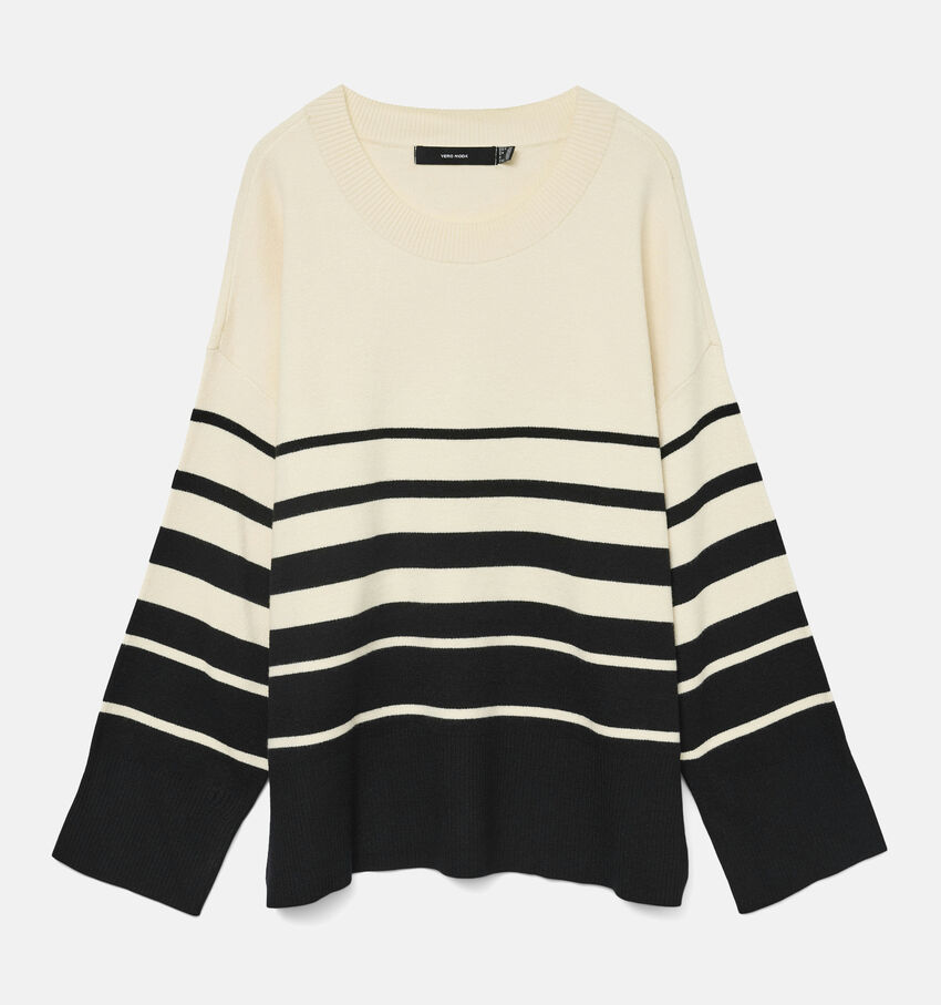 Vero Moda Curve Saba Gestreepte Ecru/Zwarte Trui