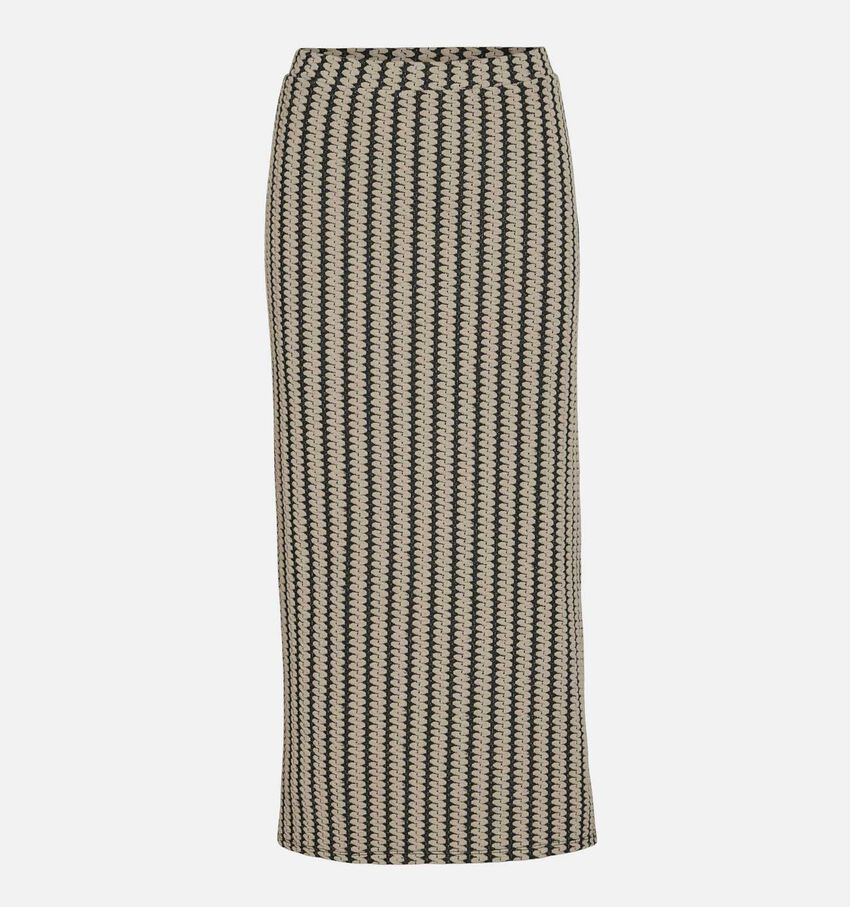 Vila Hella Jaquard Lange Rok Beige/Zwart