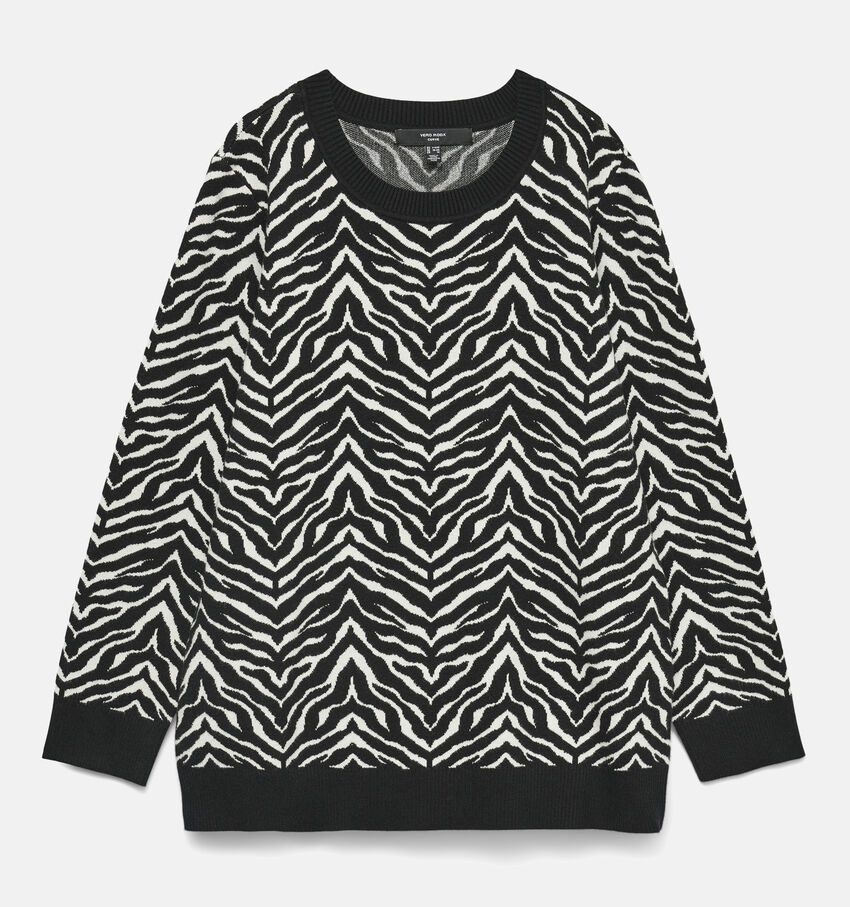 Vero Moda Curve Aria Art LS O-neck Zwarte Pull met Print