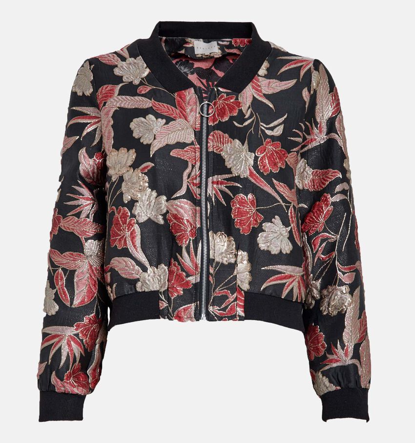 Desires Shella Jacquard Zwarte Jas met Bloemenprint