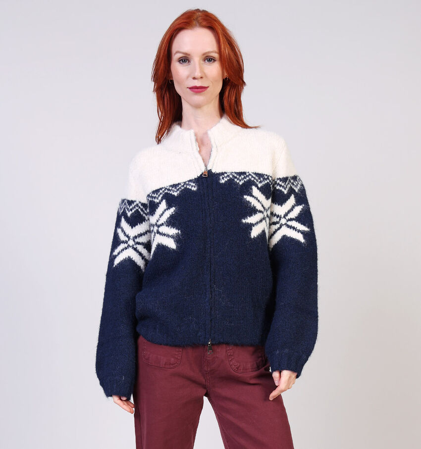 The Korner Fair Isle Witte/Blauwe Trui met Rits