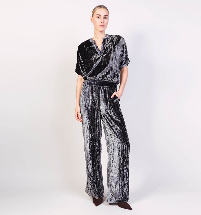 Mexx Crushed Velvet Donkergrijze Broek