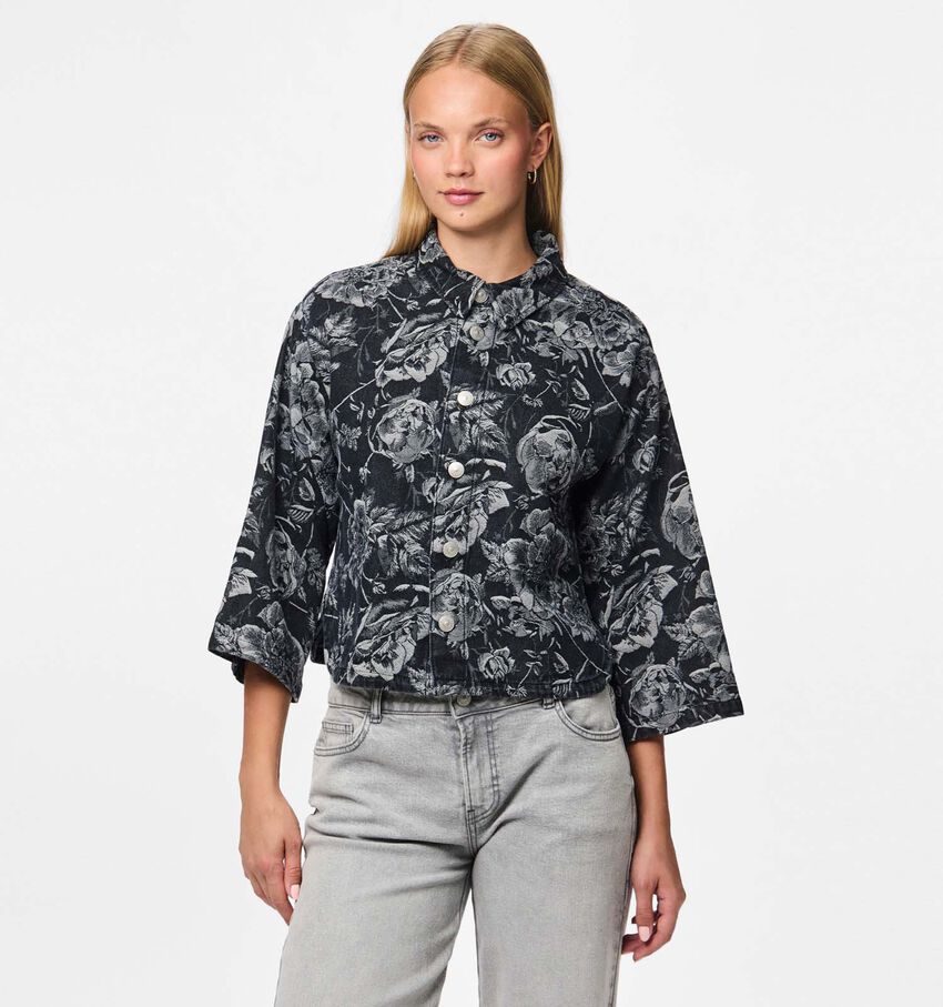 Pieces Marosa Denim Zwarte Blouse Pieces Marosa Denim Zwarte Blouse