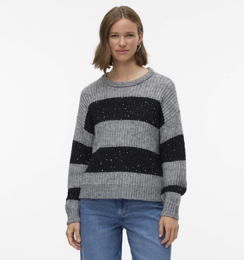 Vero Moda Sparkle Grijze/Zwarte Gestreepte Trui