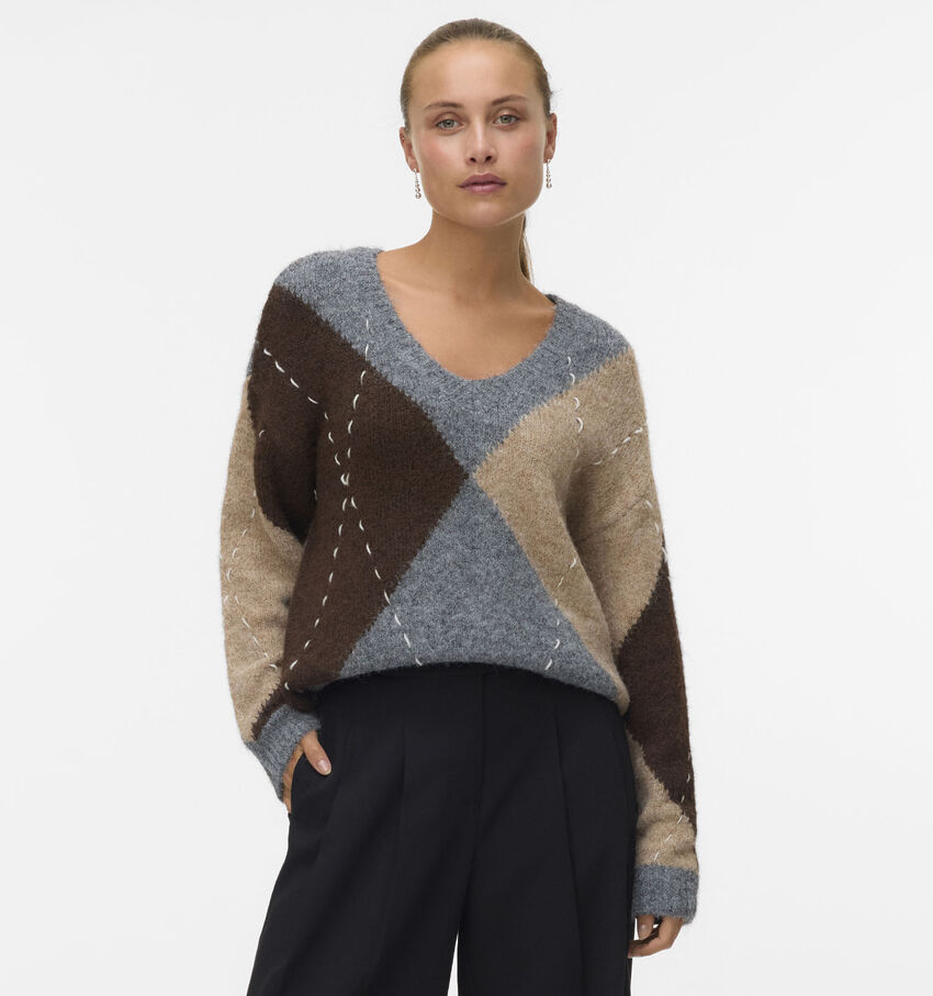 Vero Moda Bliss Handstitch Grijze/Bruine Trui