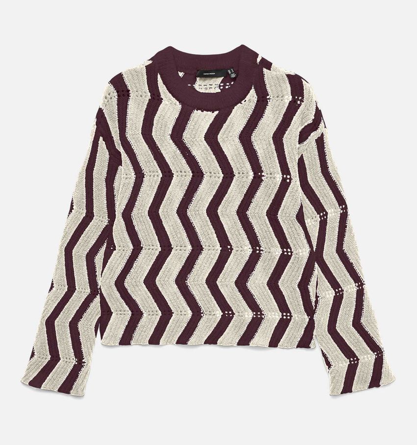 Vero Moda Libra Bordeaux/Lichtbeige Chevron Trui