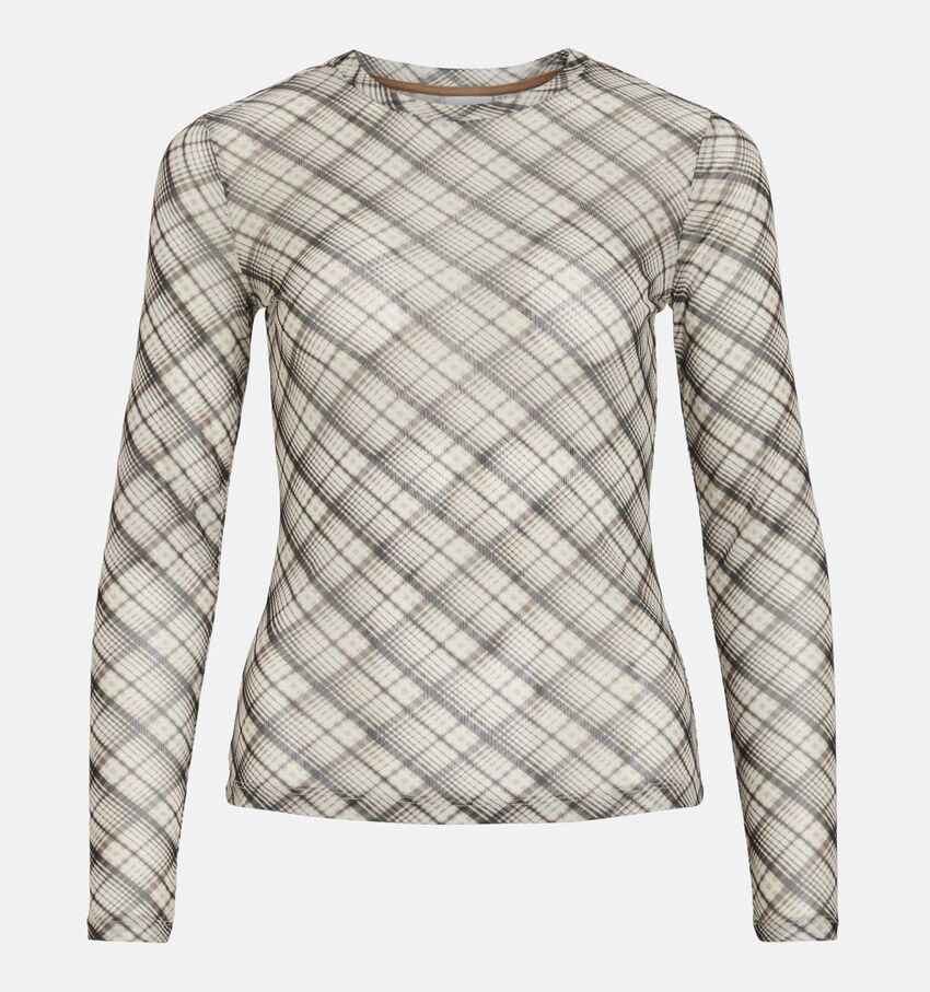 Vila Voletteis Tartan Beige T-shirt met Lange Mouwen