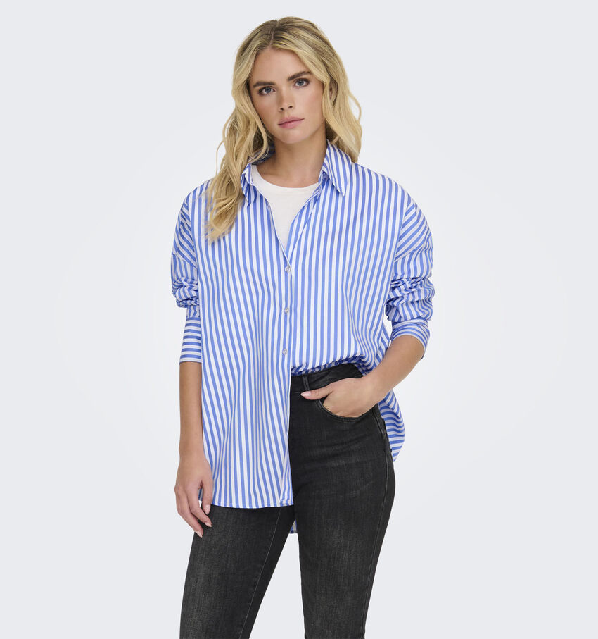 JDY Vesper Loose Striped Witte/Blauwe Hemd