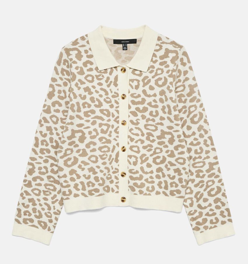 Vero Moda Riley Leopard Gilet en Ecru/Beige