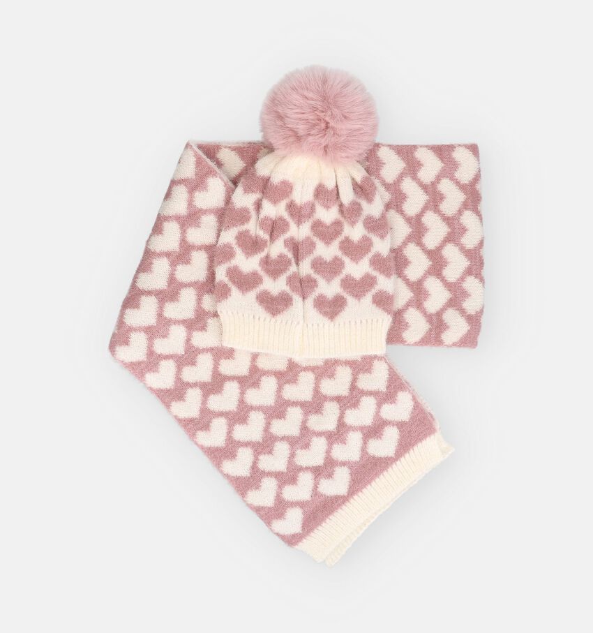 Via Limone Roze/Ecru Sjaal en Muts (Set)