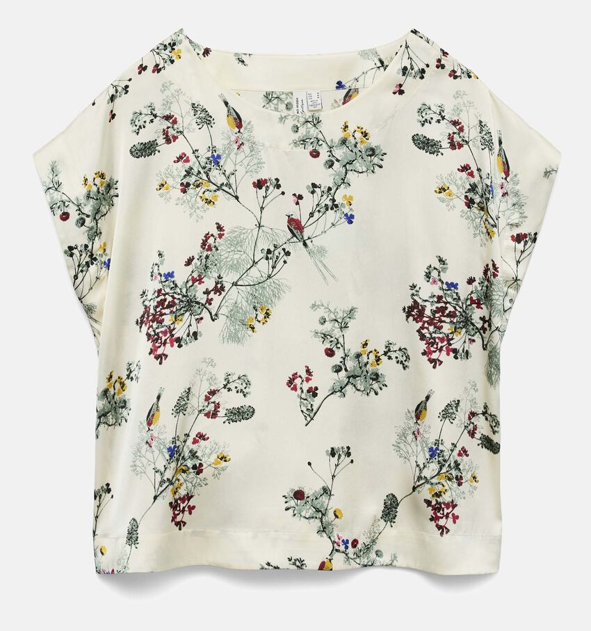 Vero Moda Gytte Ecru Blouse met Korte Mouwen met Bloemen