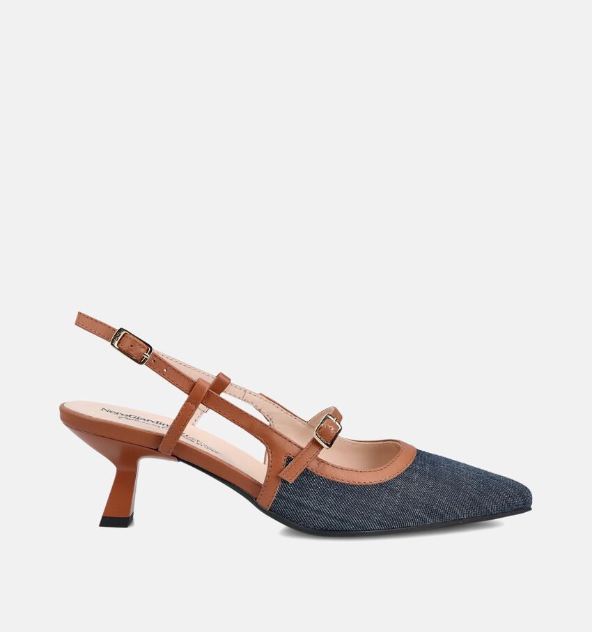 NeroGiardini Blauwe/Cognac Slingback Pumps Jeans