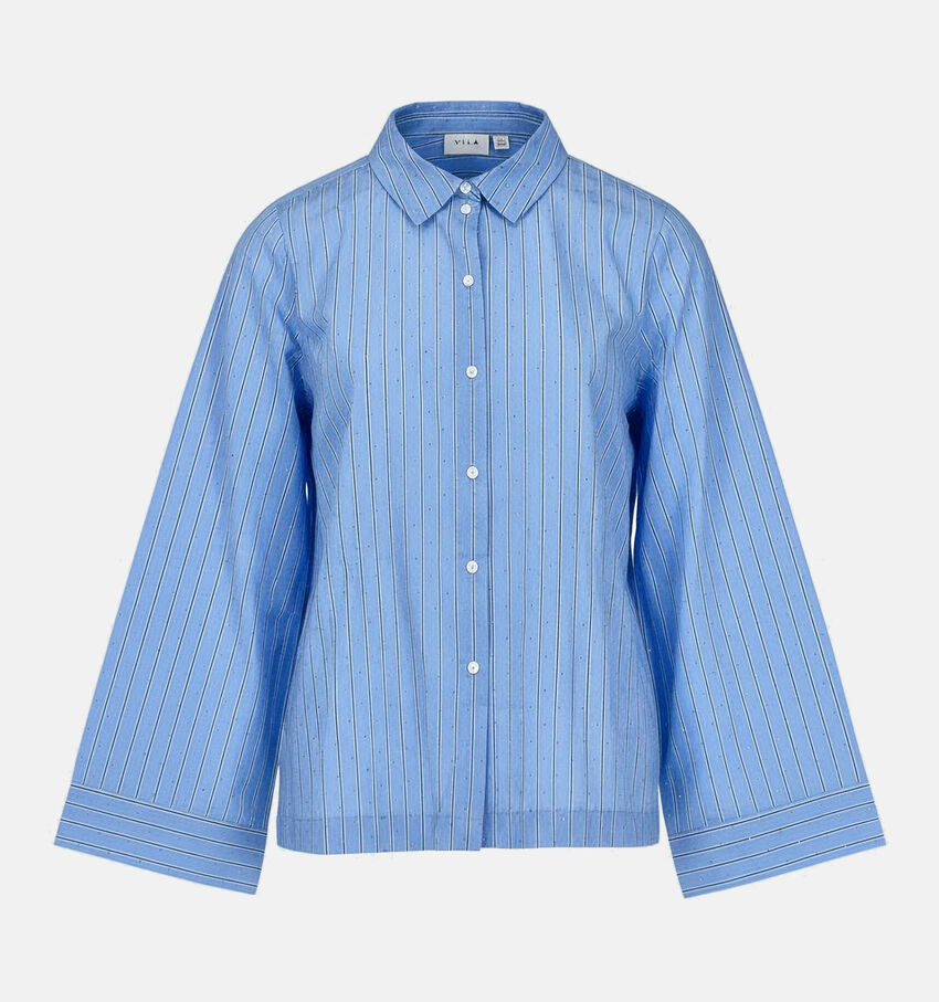 Vila Viagga Lichtblauwe Blouse met Lange Mouwen
