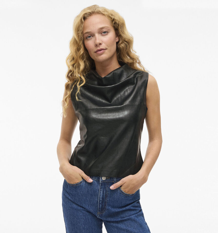 Vila Elana Draped Zwarte Top