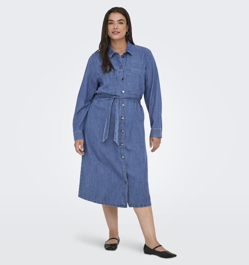 ONLY Carmakoma Robe-Chemise en Bleu Jeans