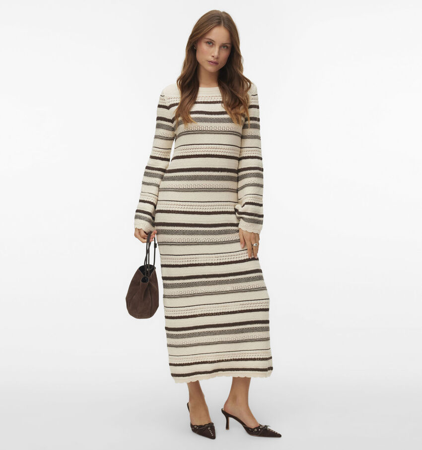Vero Moda Riri Knit Beige Gestreepte Lange Jurk