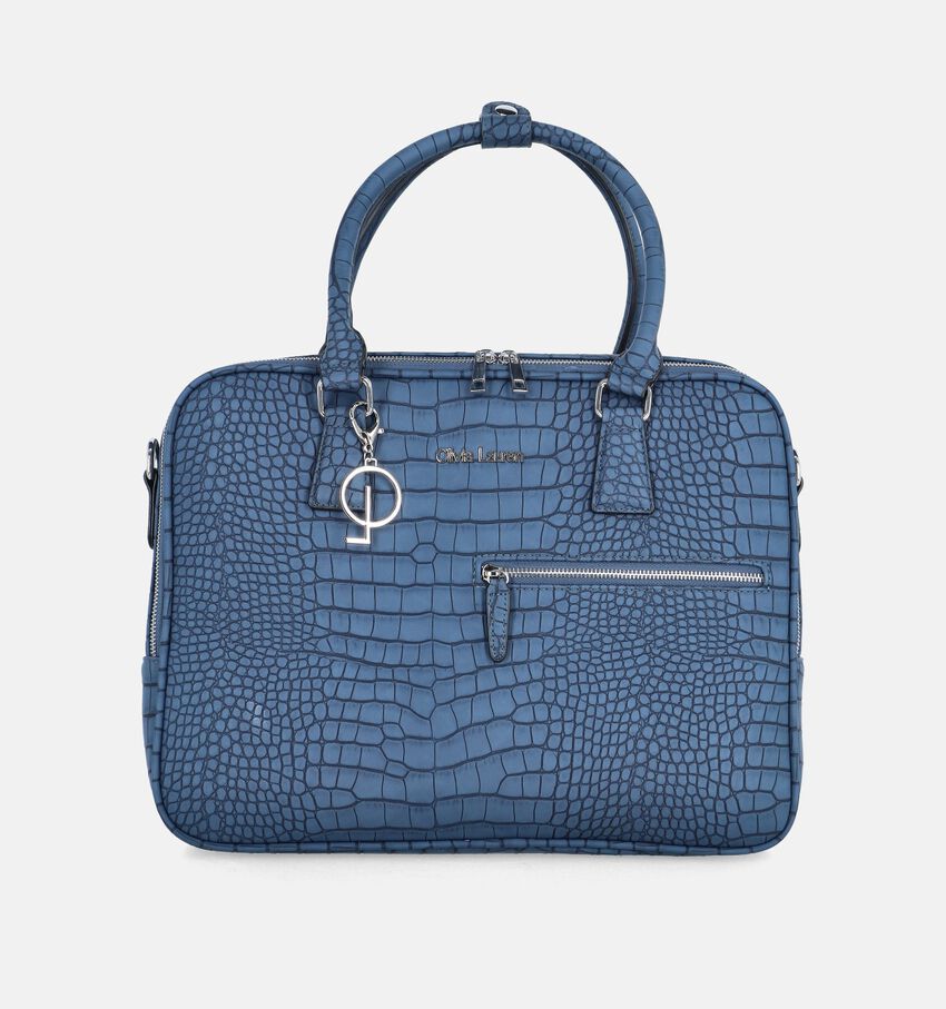 Olivia Lauren Octavia Blauwe Laptoptas Croco