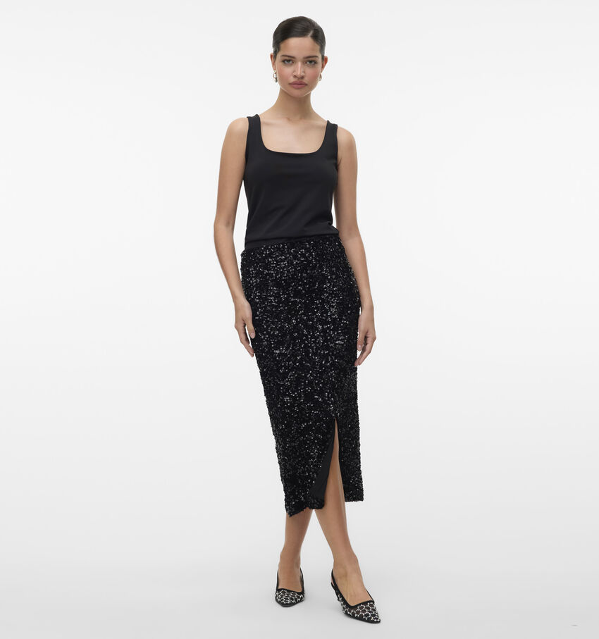 Vero Moda Halia Zwarte Sequins Rok met Split