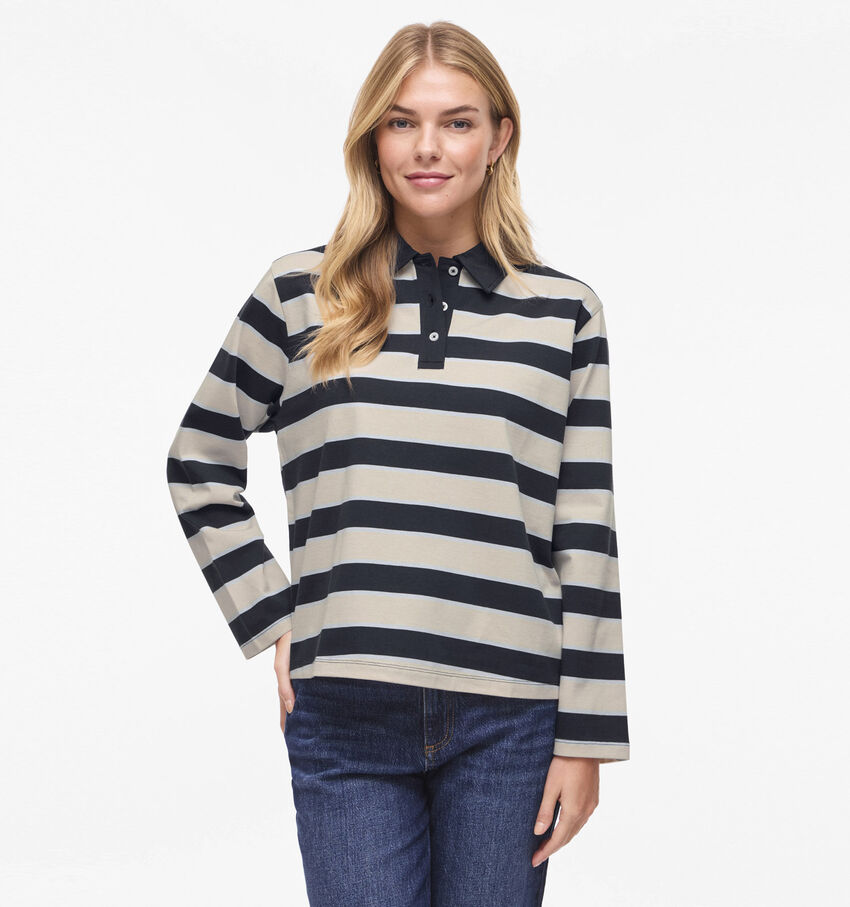 Vila Sinas Donkerblauwe/Beige Gestreepte Polo T-shirt