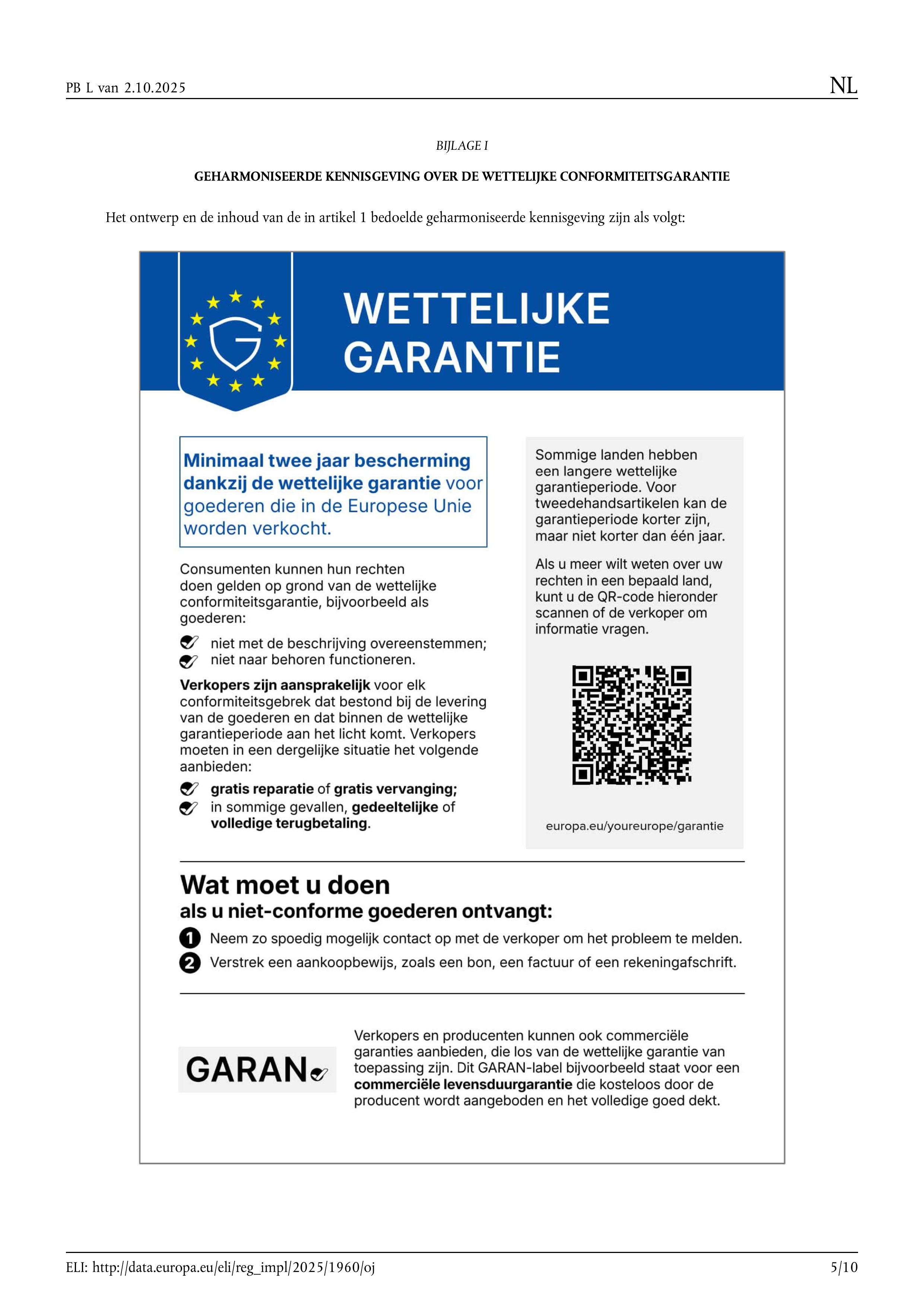 wettelijke conformiteitsgarantie