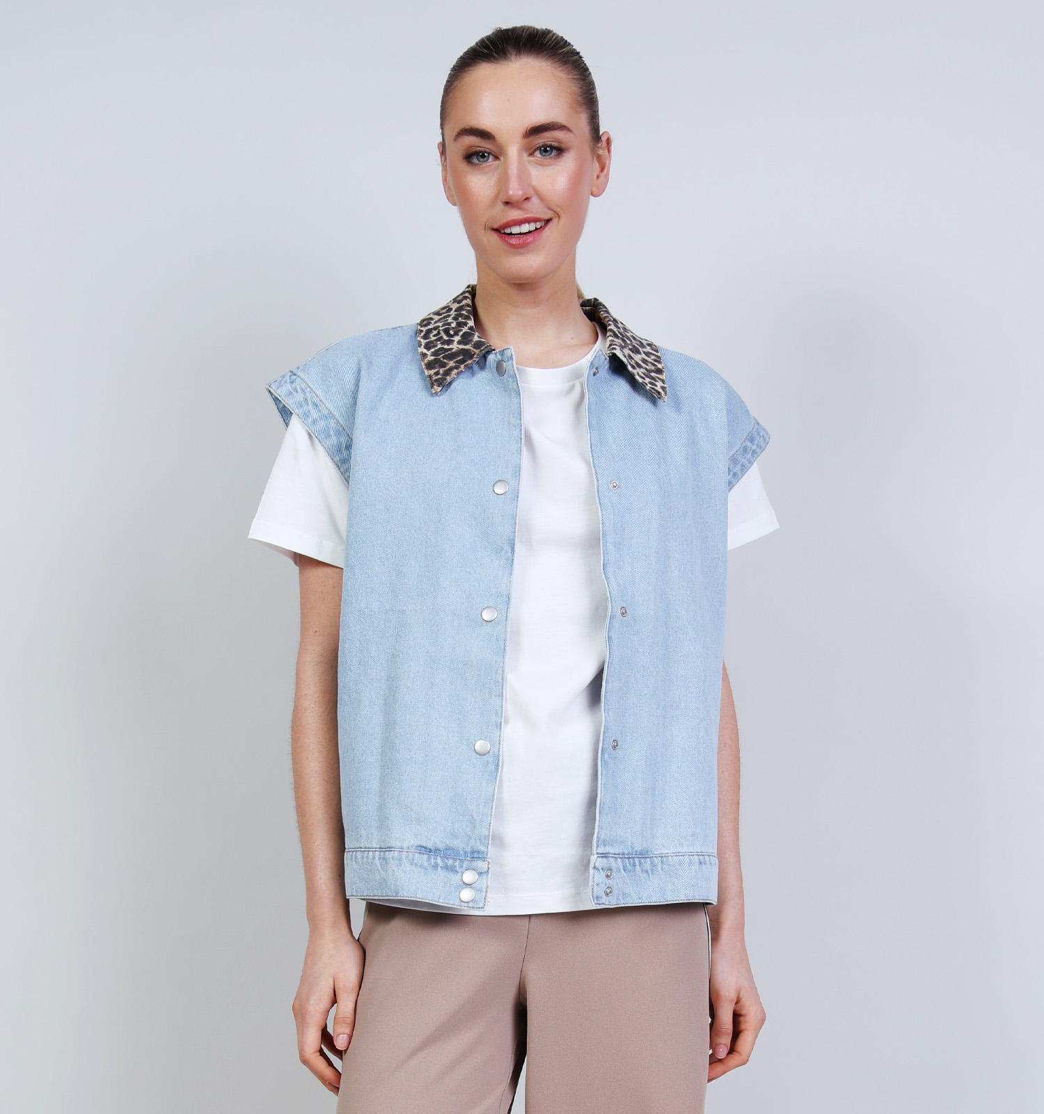 Pieces Breia Denim Blauwe Mouwloze Vest