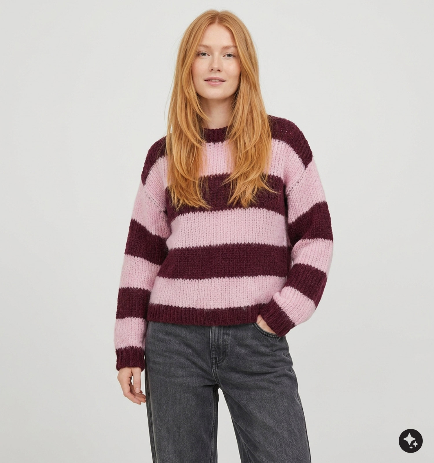 Pieces Dorthea Roze/Bordeaux Trui met Strepen