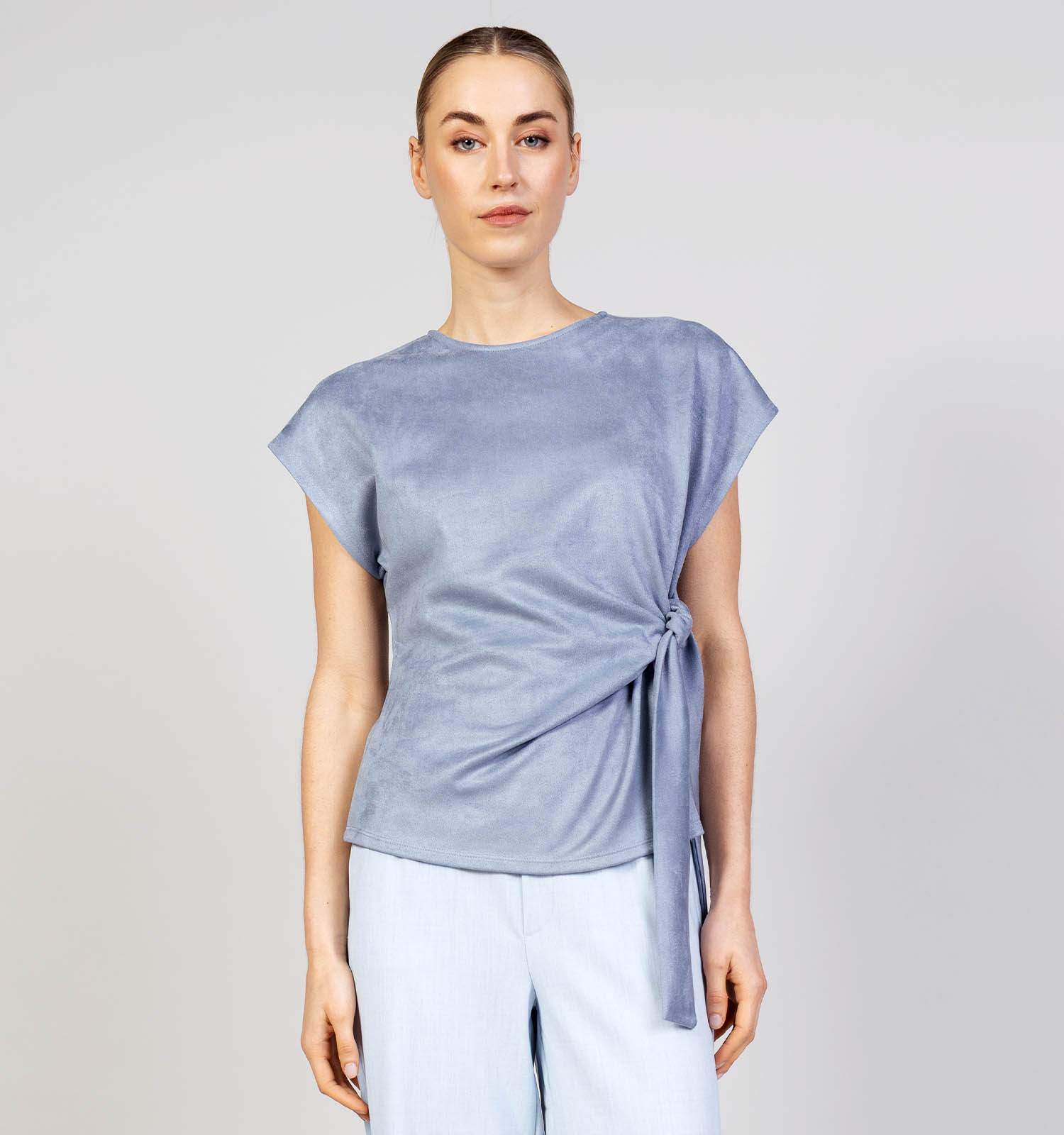 Vero Moda Bella Faux Suede Knot Blauwe T-shirt