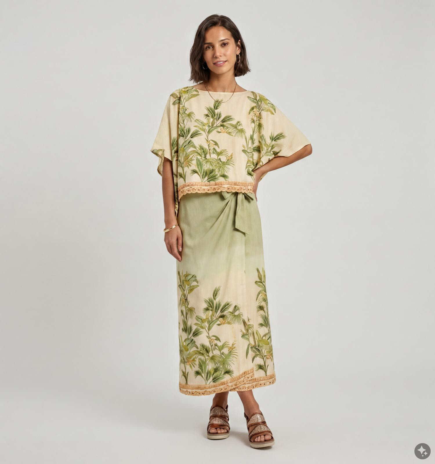Vero Moda Heather Beige/Groene Lange Rok
