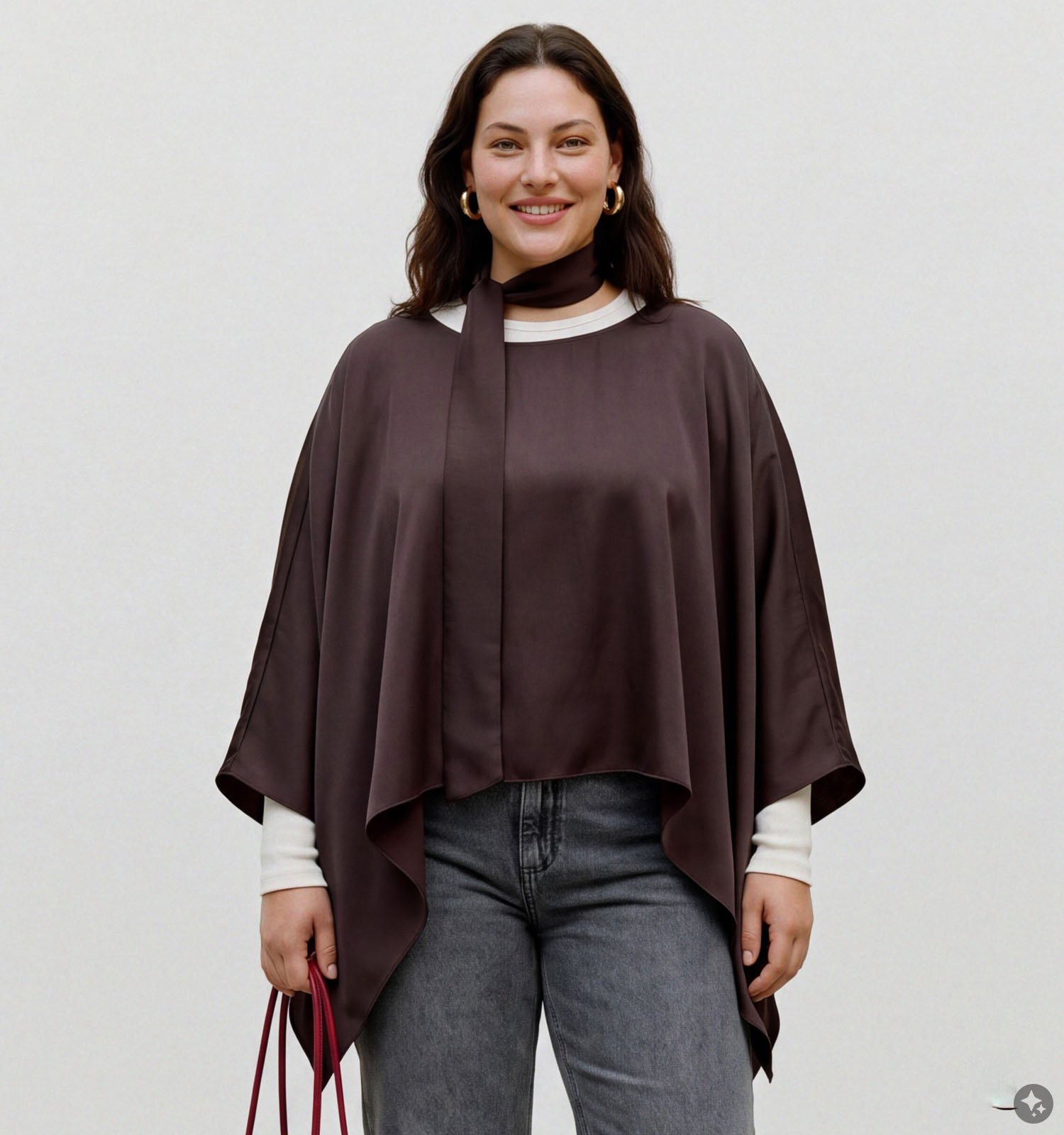 Vero Moda Curve Miro Donkerbruine Scarf Blouse